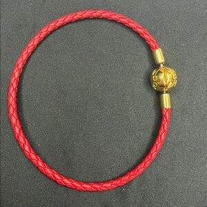 Pandora Moments Red Woven Leather Bracelet 14k gold plating